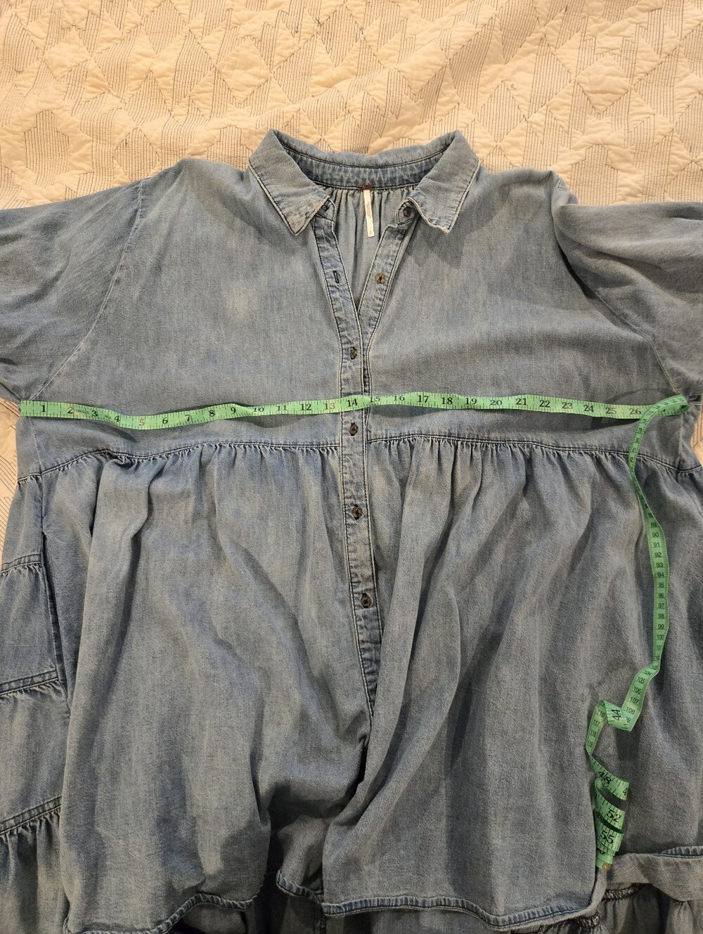 Light Blue Denim Button-Front Tiered Mini Dress - Picture 10 of 11